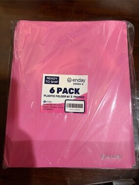 Pink 6-Pack Plastic Folders with 3 Prongs